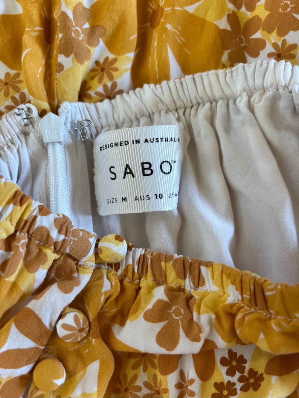 SABO Yellow Birdie Dress Retro Floral Mini Dress Size M - Picture 7 of 8